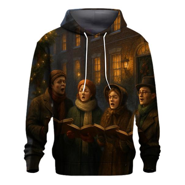Twilight Carolers Under Garlanded Lamppost embroidered hoodies