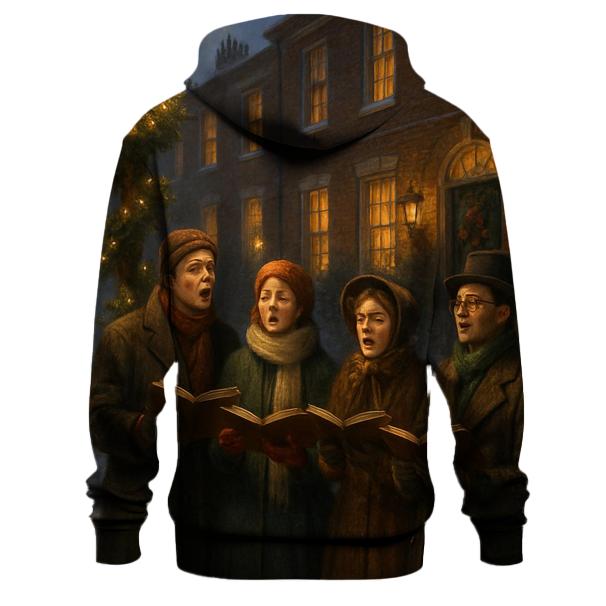 Twilight Carolers Under Garlanded Lamppost embroidered hoodies