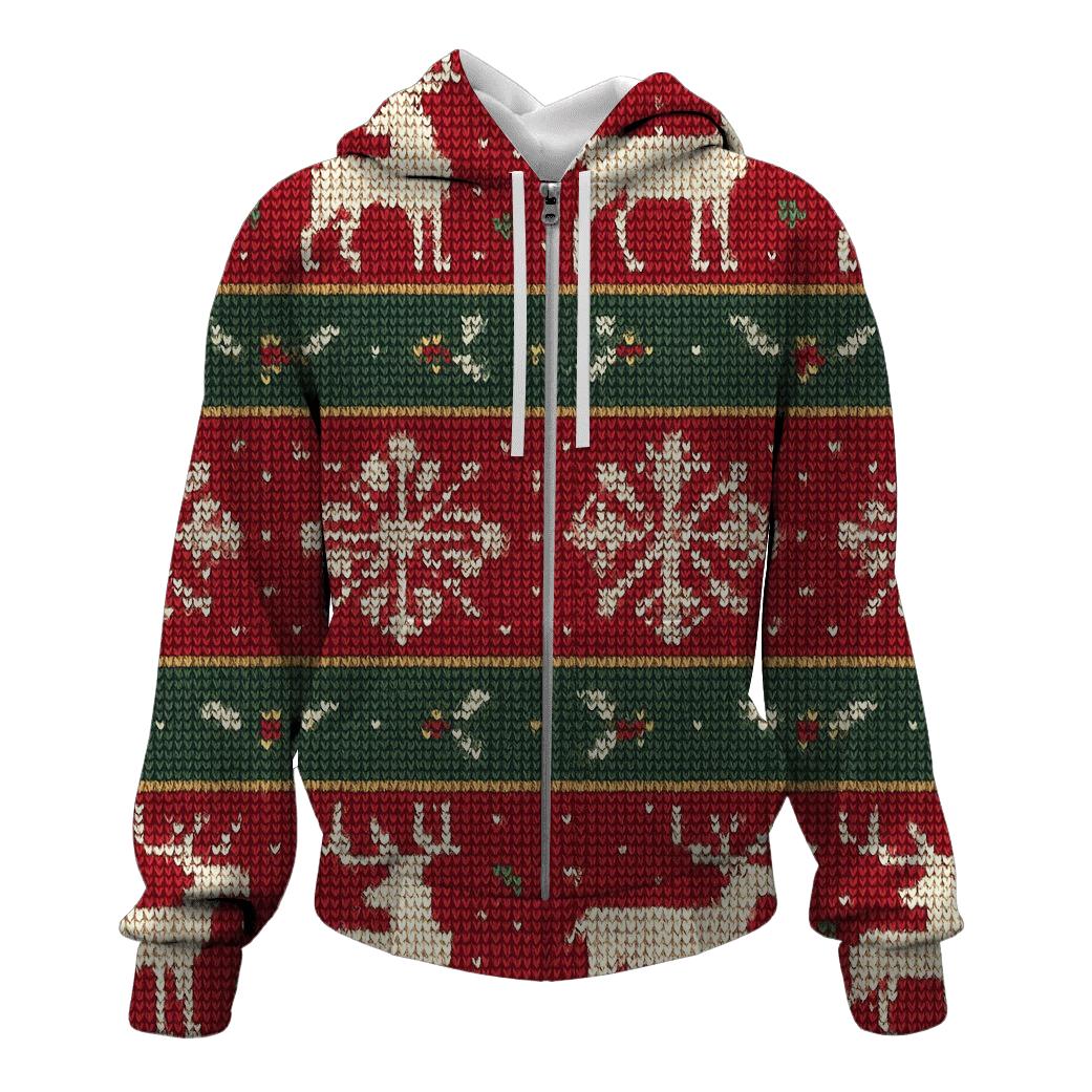 Kitschy Reindeer Knit Panel Design premium hoodies
