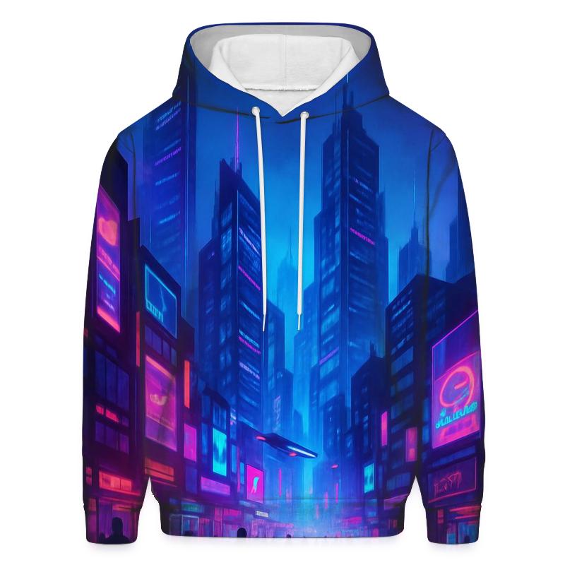 Neon Prism Cityscape embroidered hoodies