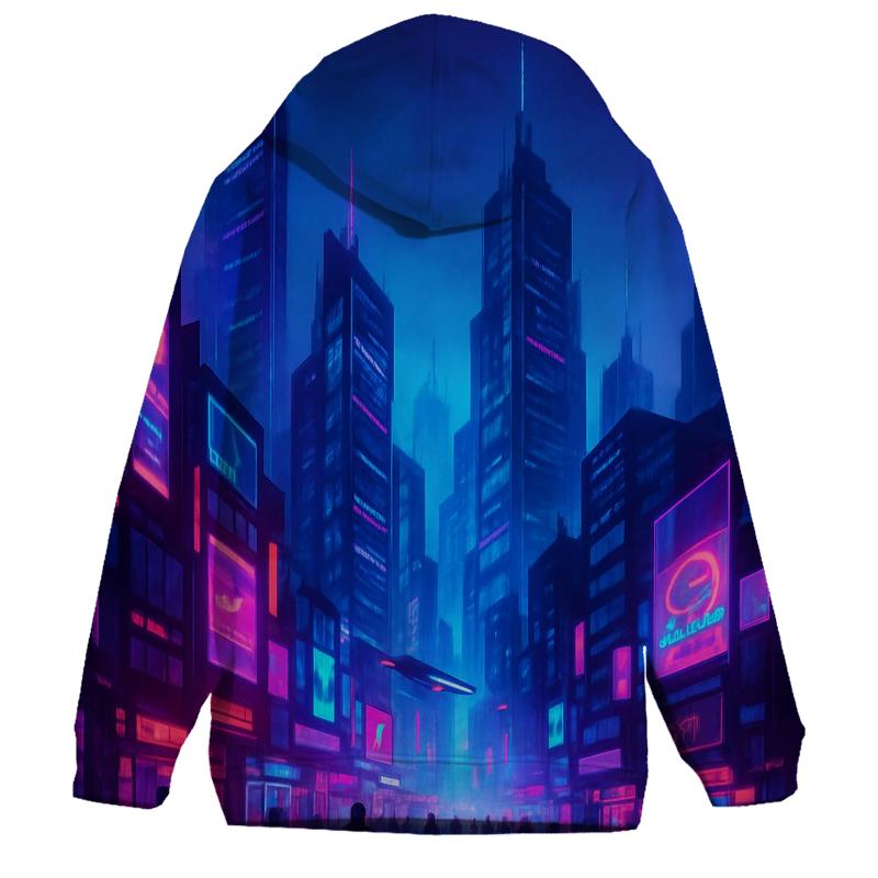 Neon Prism Cityscape embroidered hoodies