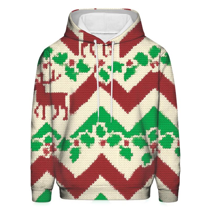Festive Reindeer Holly Chevron Design embroidered hoodies