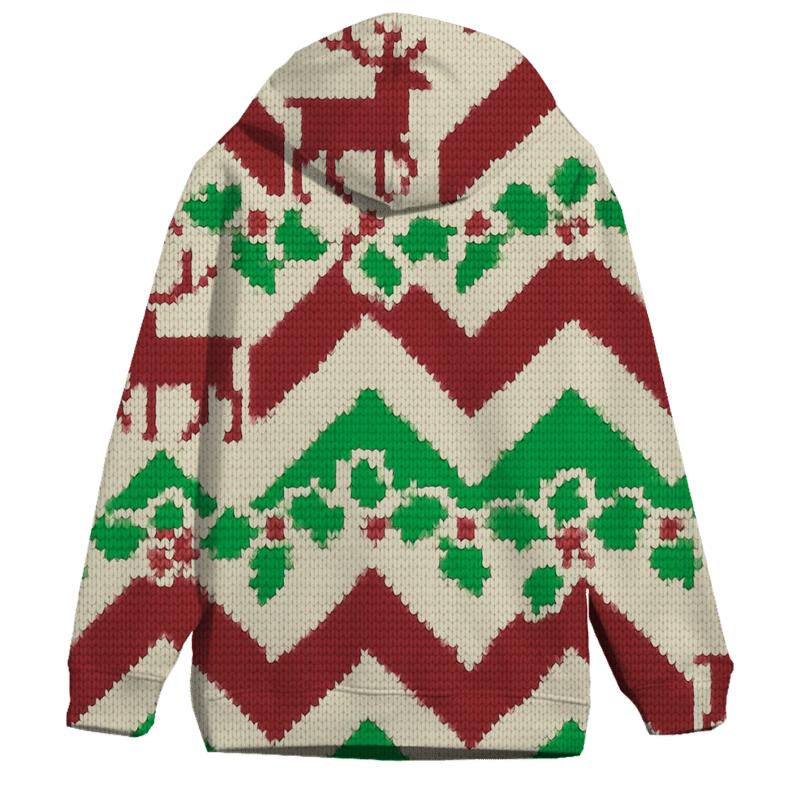 Festive Reindeer Holly Chevron Design embroidered hoodies