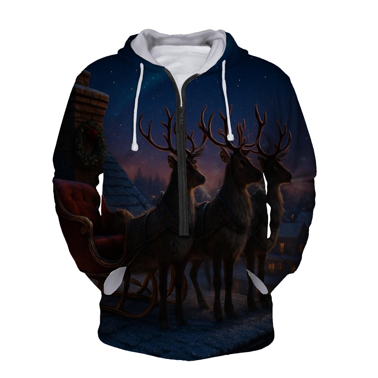Starlit Sleigh On Frosted Rooftop premium hoodies