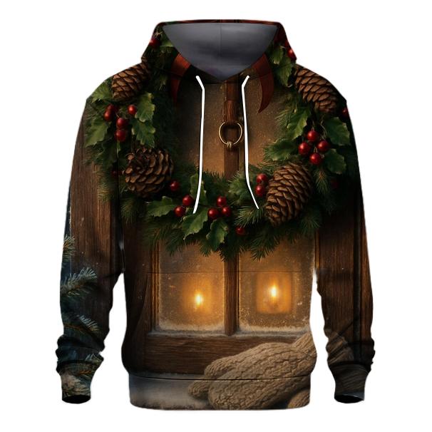 Starlit Wreath On Frosted Door premium hoodies