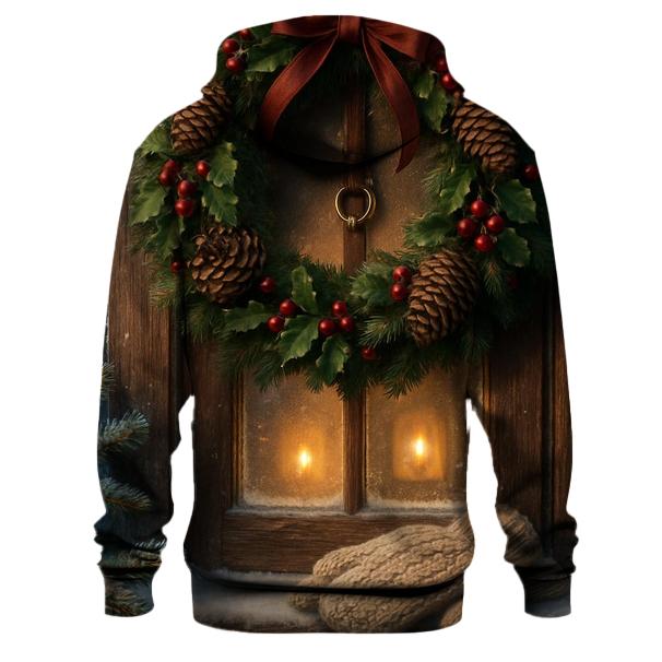 Starlit Wreath On Frosted Door premium hoodies