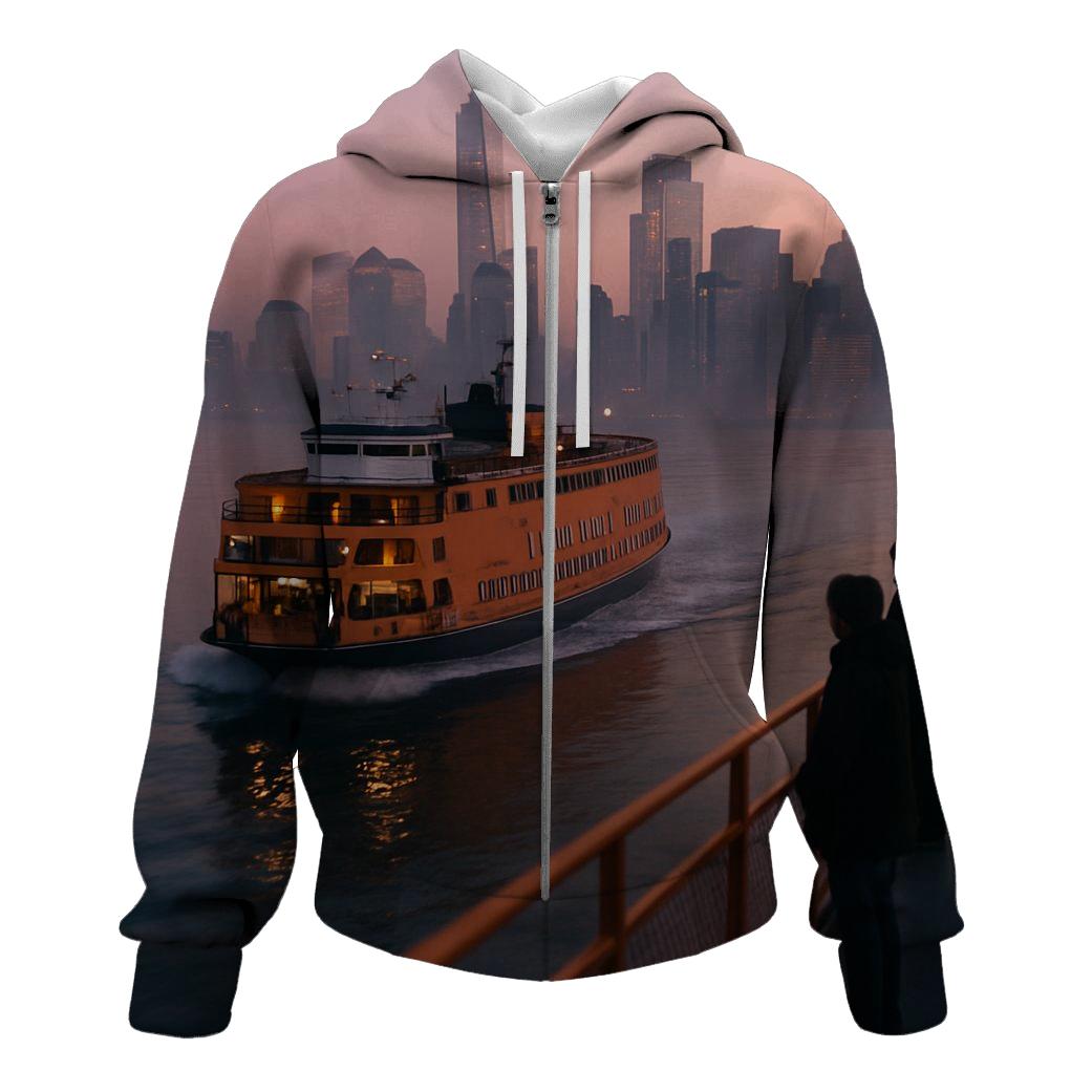 Early Ferry Wake At Manhattan Dawn zip-up hoodies