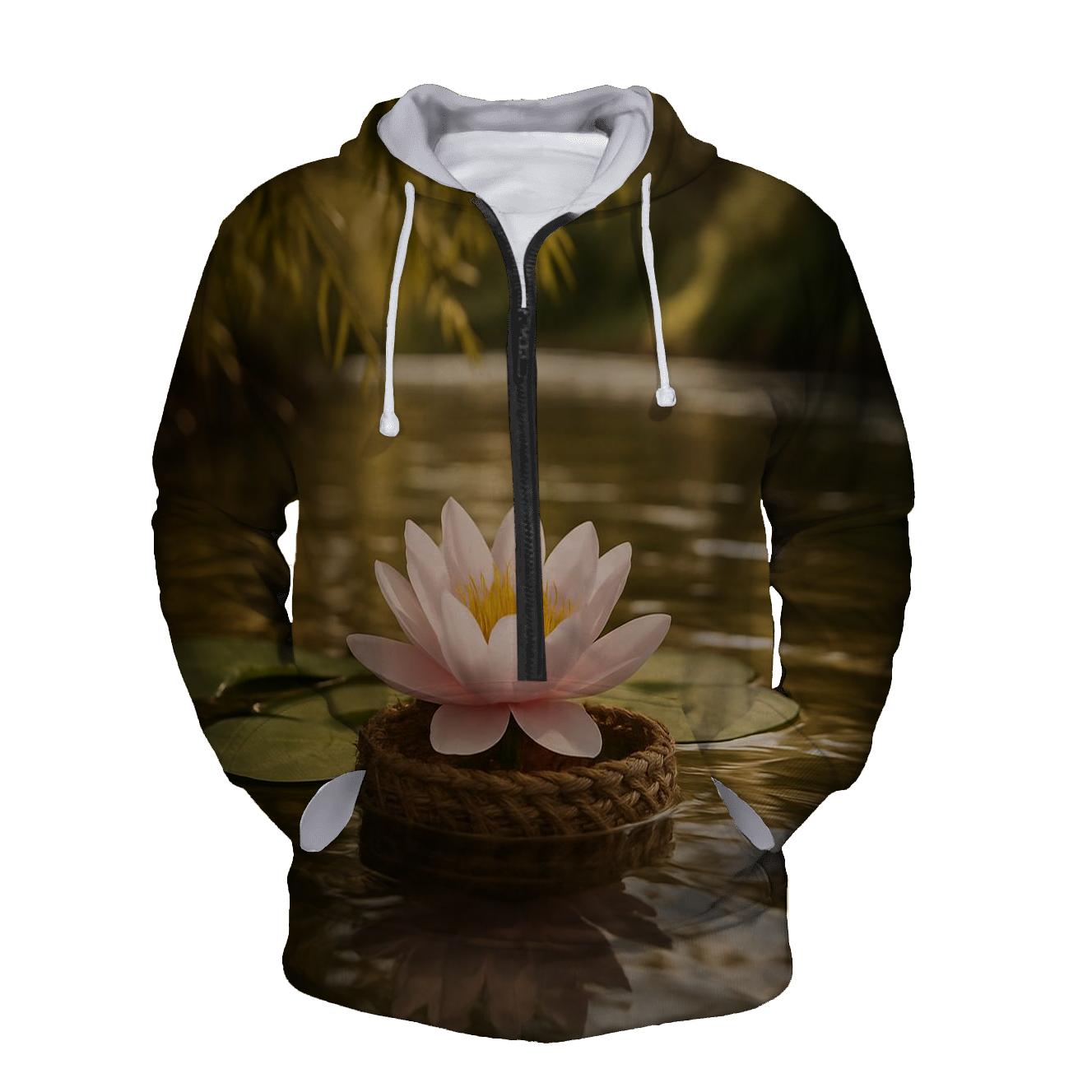 Riverbank Waterlily Restoration zip-up hoodies