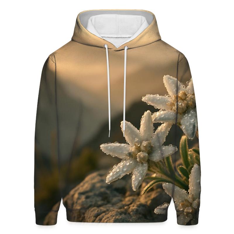 Morning Dew On Alpine Edelweiss embroidered hoodies