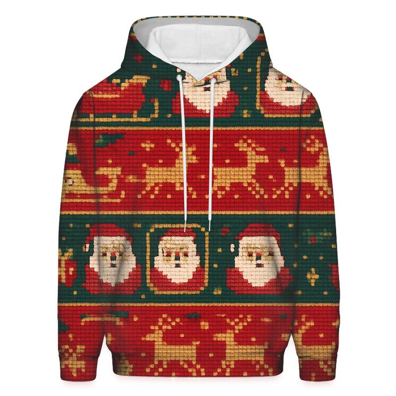 Santa Sleigh Patchwork Design embroidered hoodies