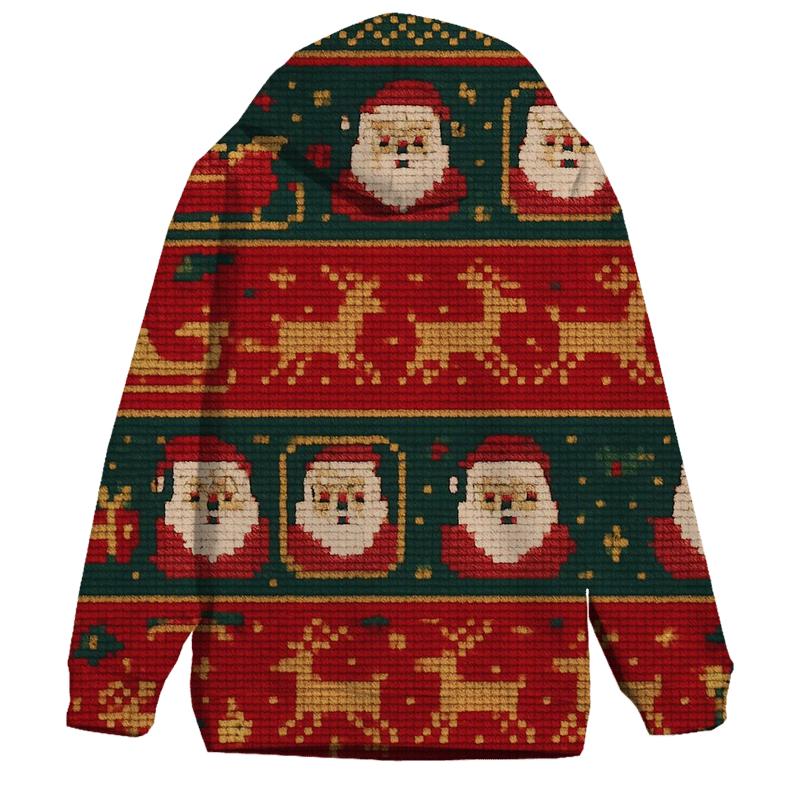 Santa Sleigh Patchwork Design embroidered hoodies