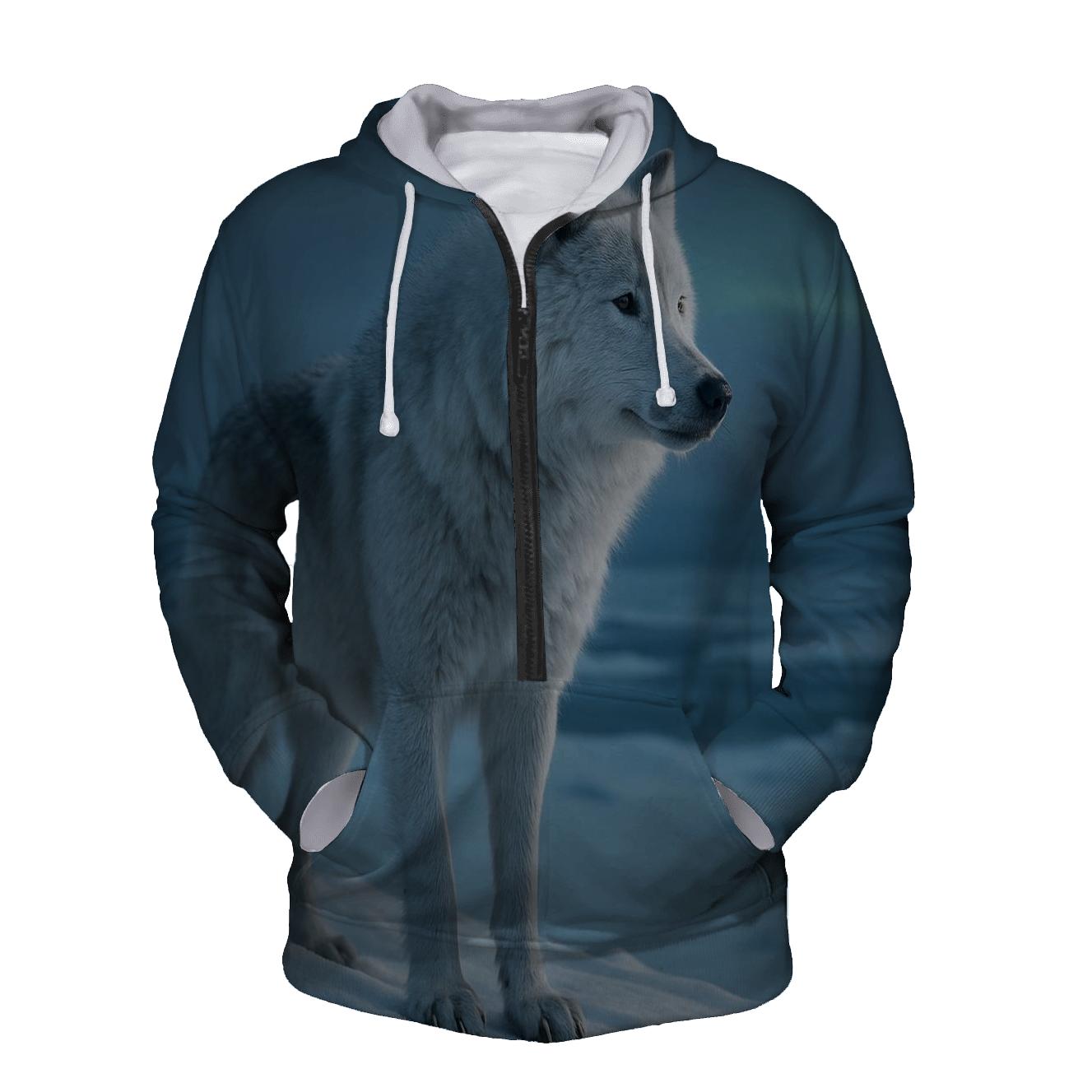 Arctic Sentinel Wolf designer hoodies