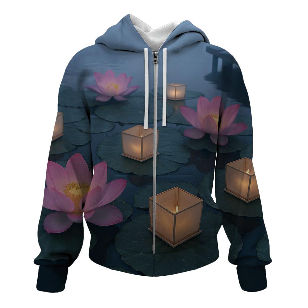 River Lotus Lantern Reflections custom hoodies