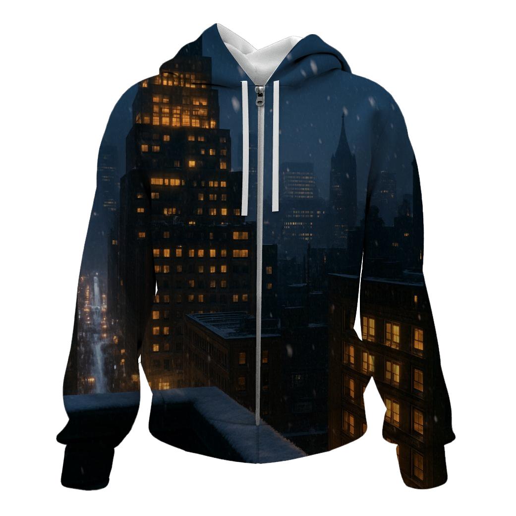 Snowfall Above Midtown After Dark premium hoodies