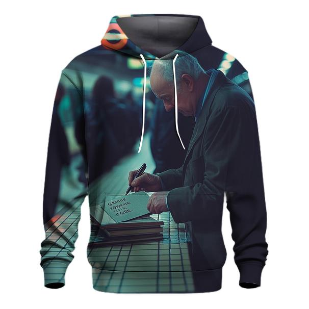 Graham Greene Signing In A London Underground Station printed hoodies