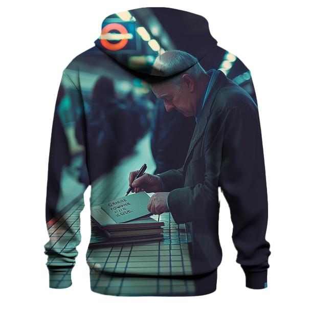 Graham Greene Signing In A London Underground Station printed hoodies