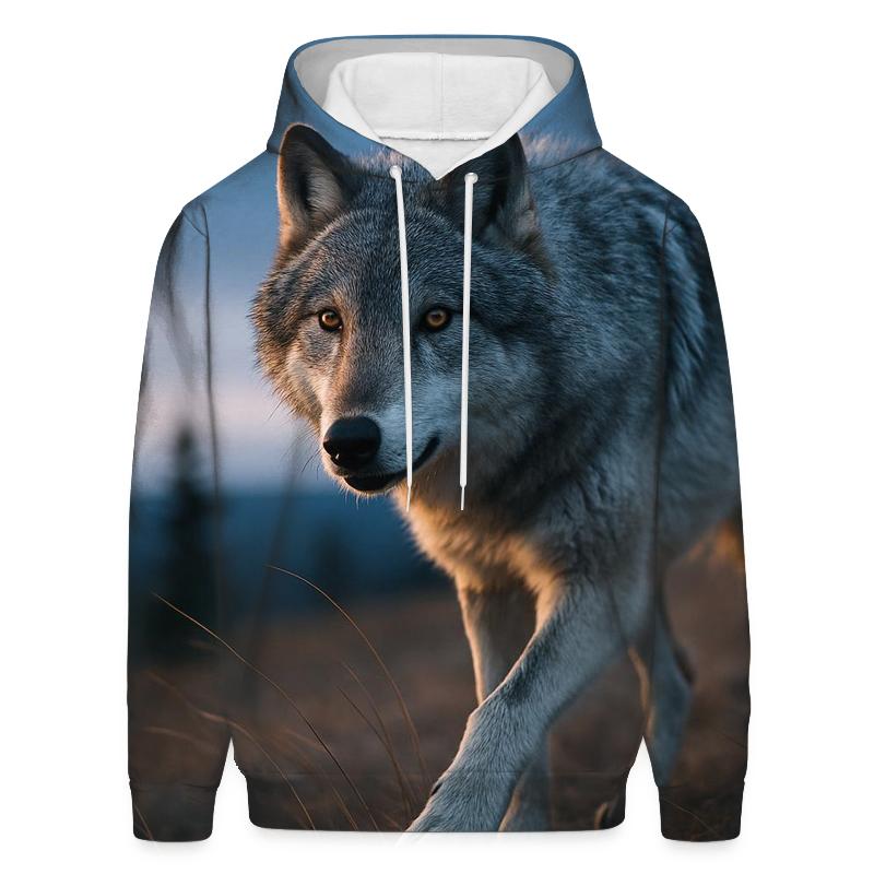 Alaskan Wolf Tracker At Dusk embroidered hoodies