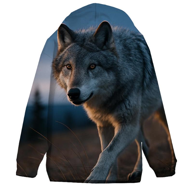 Alaskan Wolf Tracker At Dusk embroidered hoodies