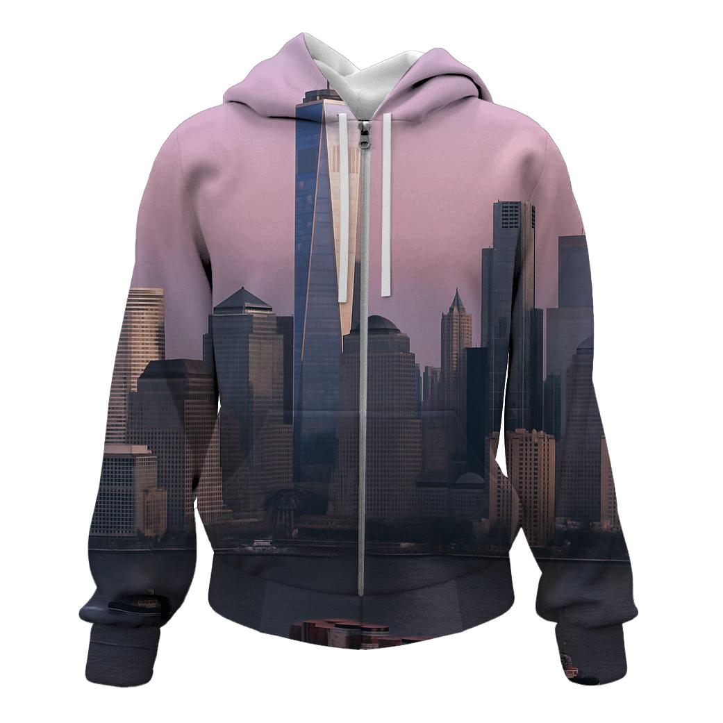 Aerial Dawn Over Financial District designer hoodies