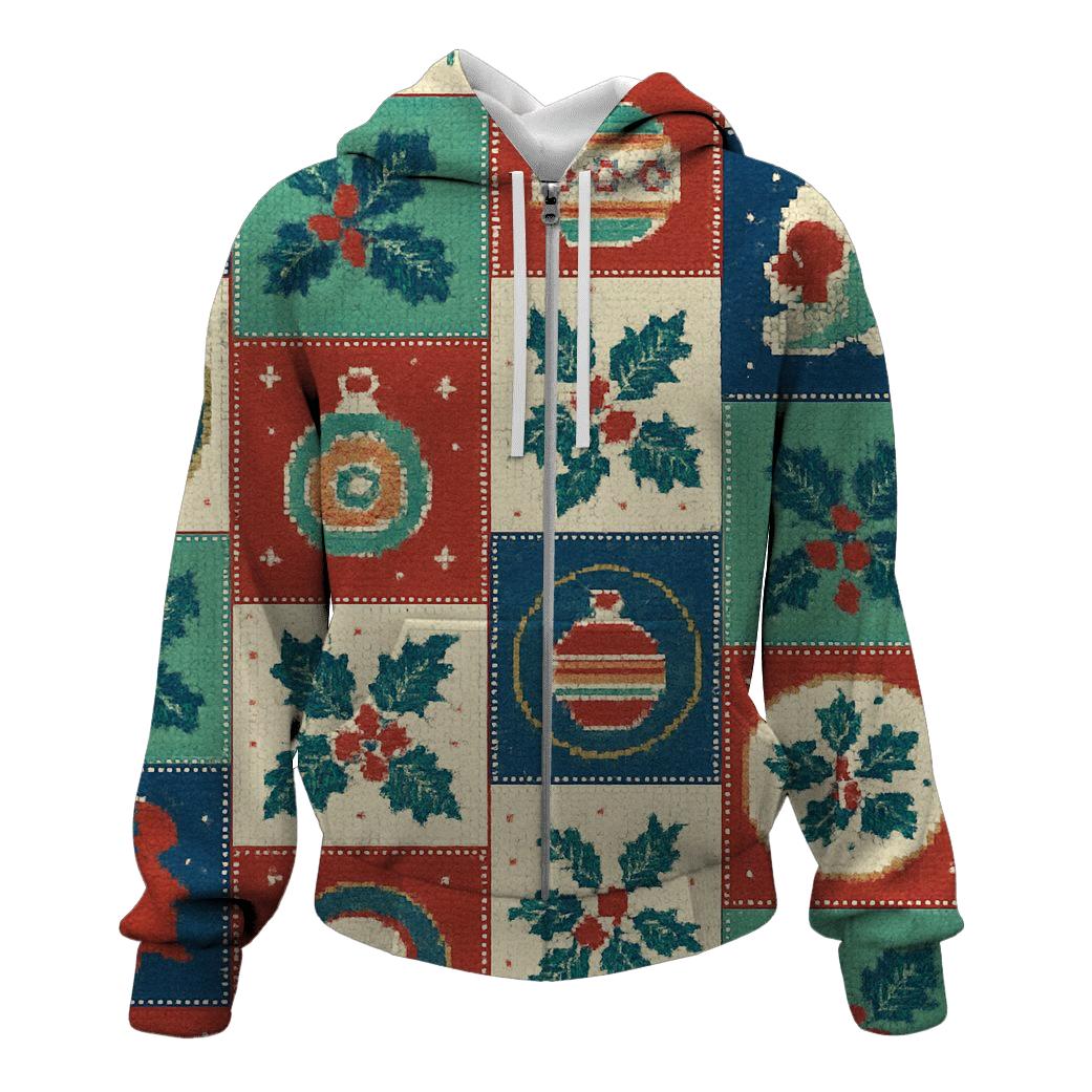 Santa Ornament Patchwork Design lightweight hoodies