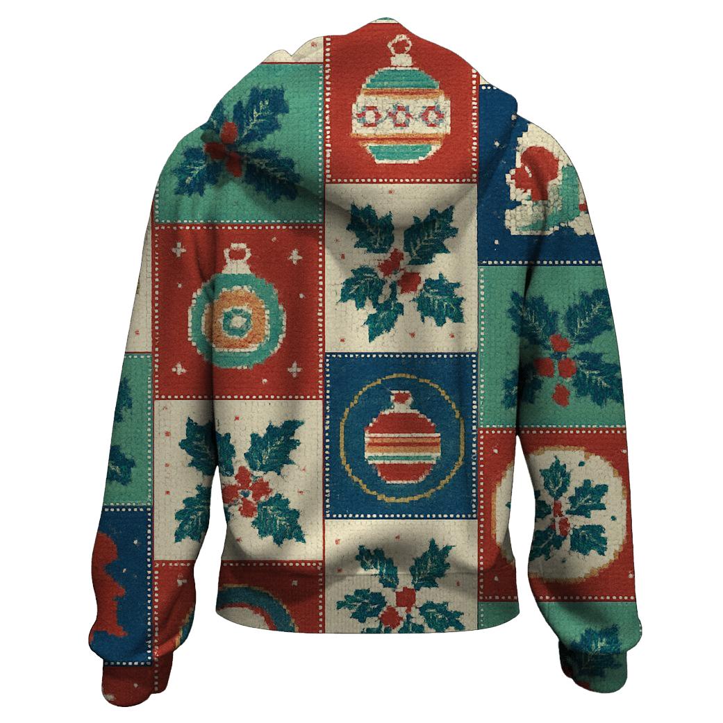 Santa Ornament Patchwork Design lightweight hoodies