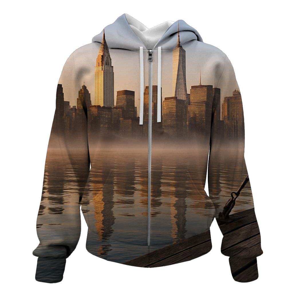 Dawn Reflection Over East River Skyline hoodie styles