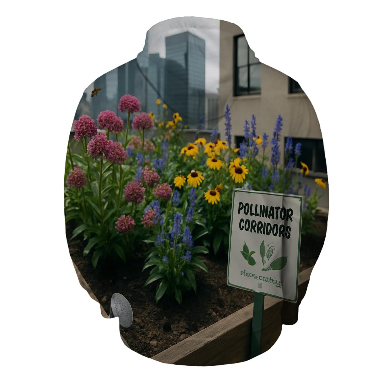 Urban Rooftop Pollinator Garden printed hoodies