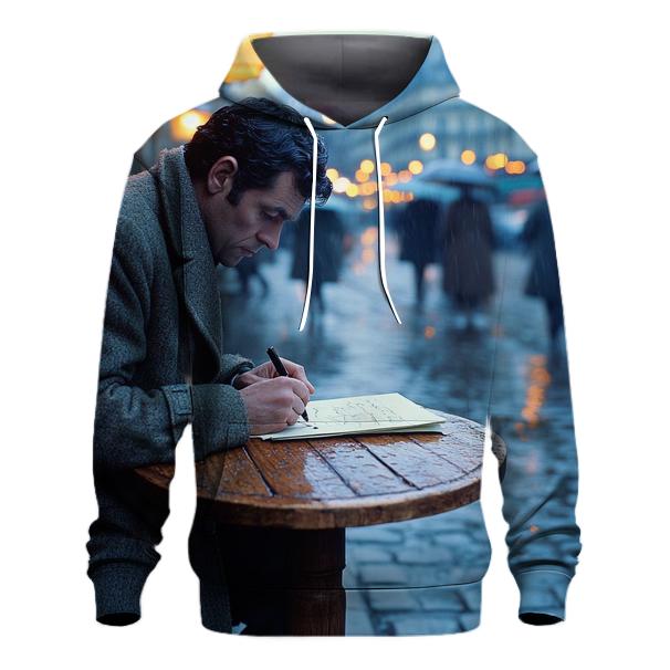 Graham Greene Writing In A Rain Soaked Paris Cafe premium hoodies