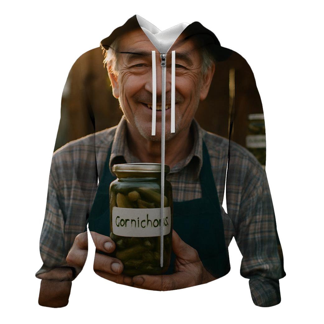 Market Vendor With Jar Of Cornichons printed hoodies