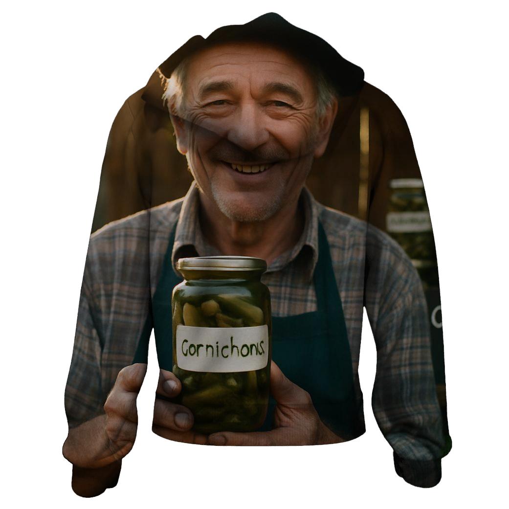 Market Vendor With Jar Of Cornichons printed hoodies