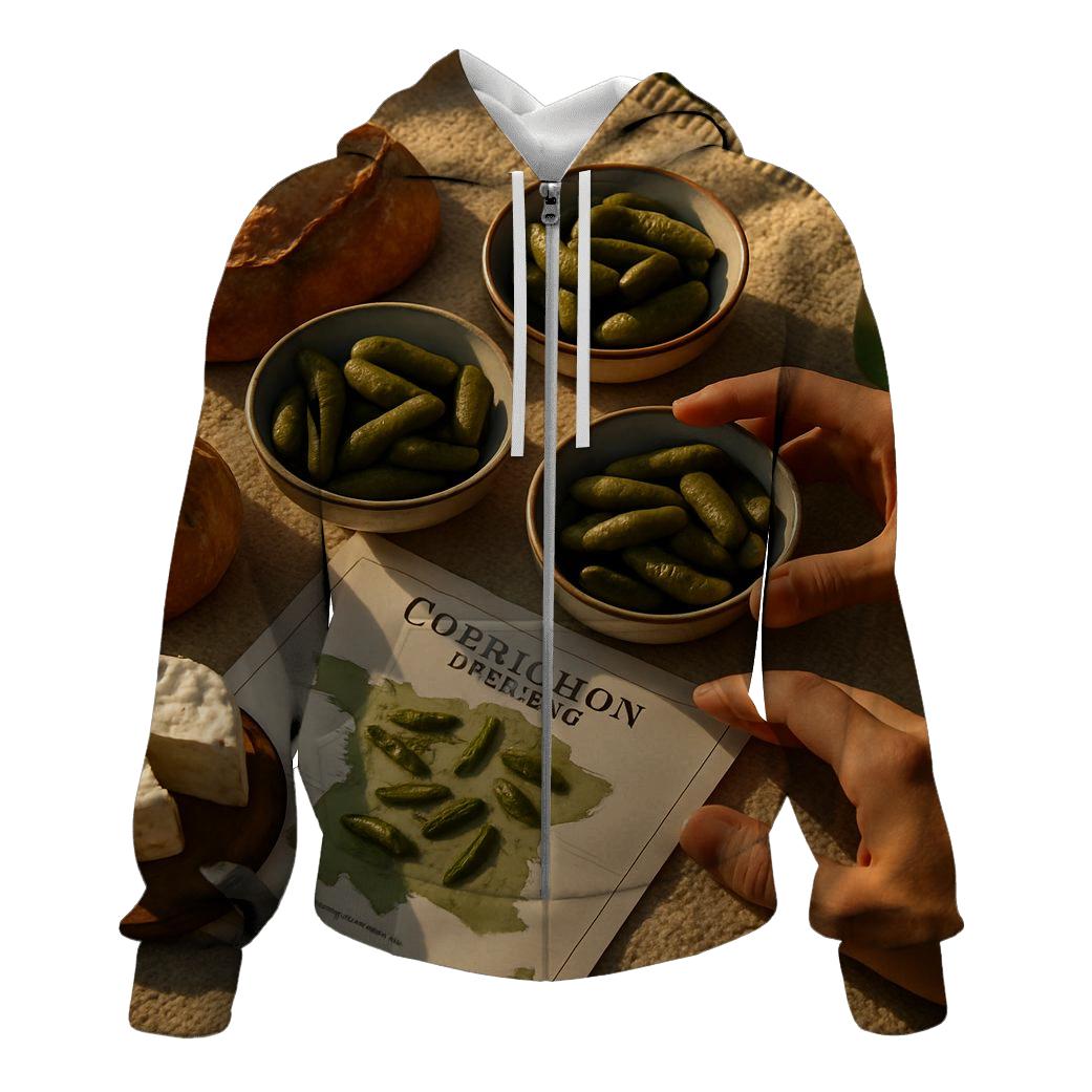 Picnic Spread Featuring Cornichon Flight zip-up hoodies