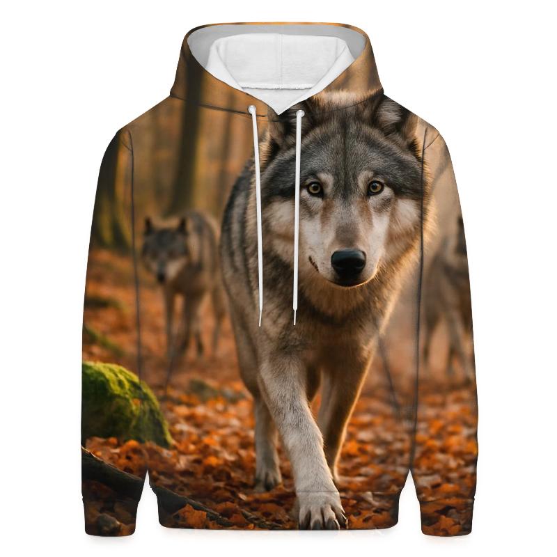 Wolf Alpha Leading Pack Through Autumn Forest hoodie styles
