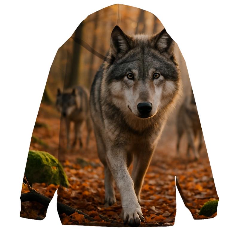 Wolf Alpha Leading Pack Through Autumn Forest hoodie styles