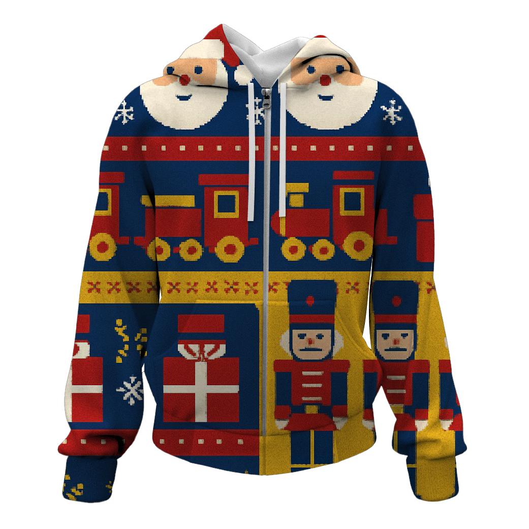 Pixel Santa Workshop Tapestry Design zip-up hoodies