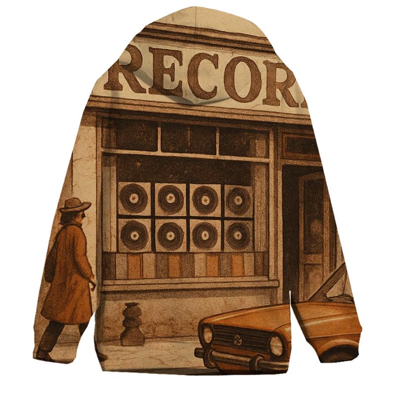 Rustic Vinyl Record Shop Illustration premium hoodies