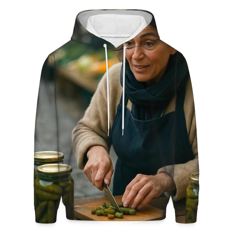Market Vendor With Cornichon Tasting Board custom hoodies