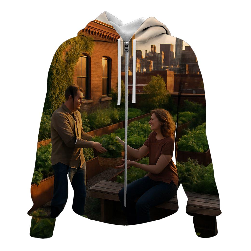 Rooftop Garden Skyline Exchange zip-up hoodies
