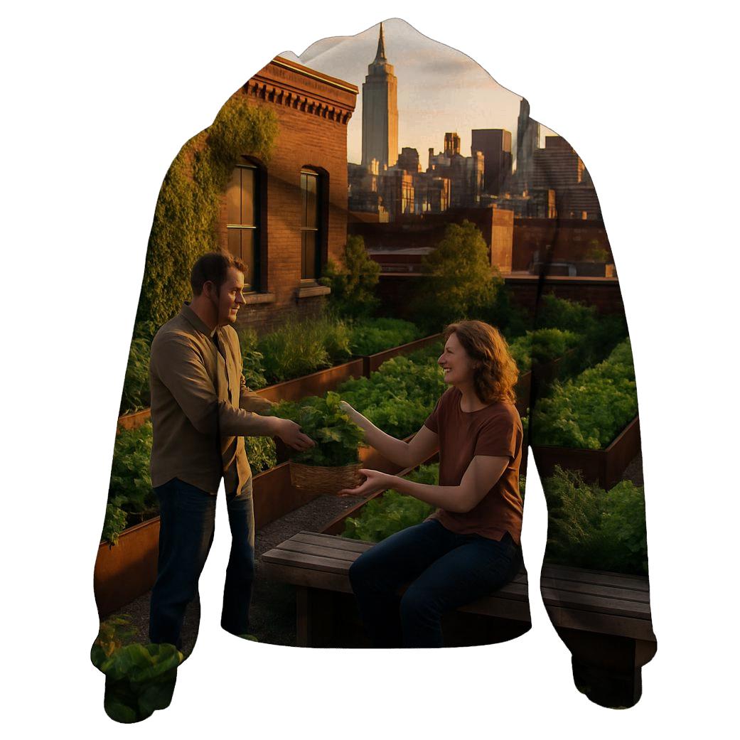 Rooftop Garden Skyline Exchange zip-up hoodies