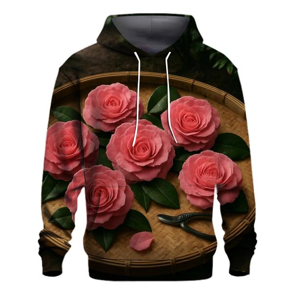 Tea Garden Camellia Morning Harvest graphic hoodies