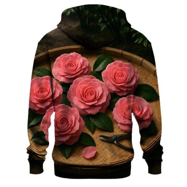 Tea Garden Camellia Morning Harvest graphic hoodies