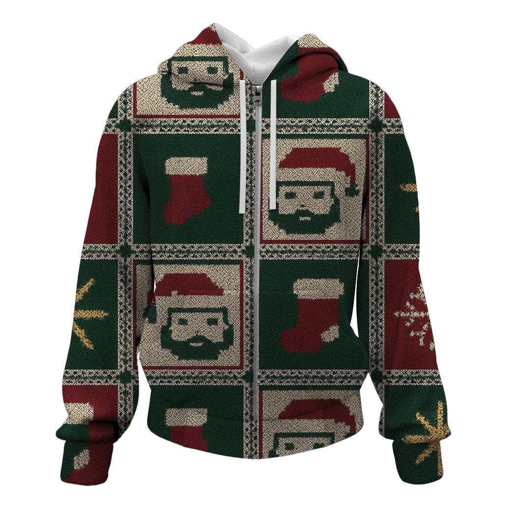 Retro Tinsel Sweater Blocks Design zip-up hoodies