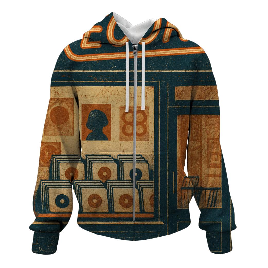 Retro Vinyl Record Shopfront Illustration heavyweight hoodies