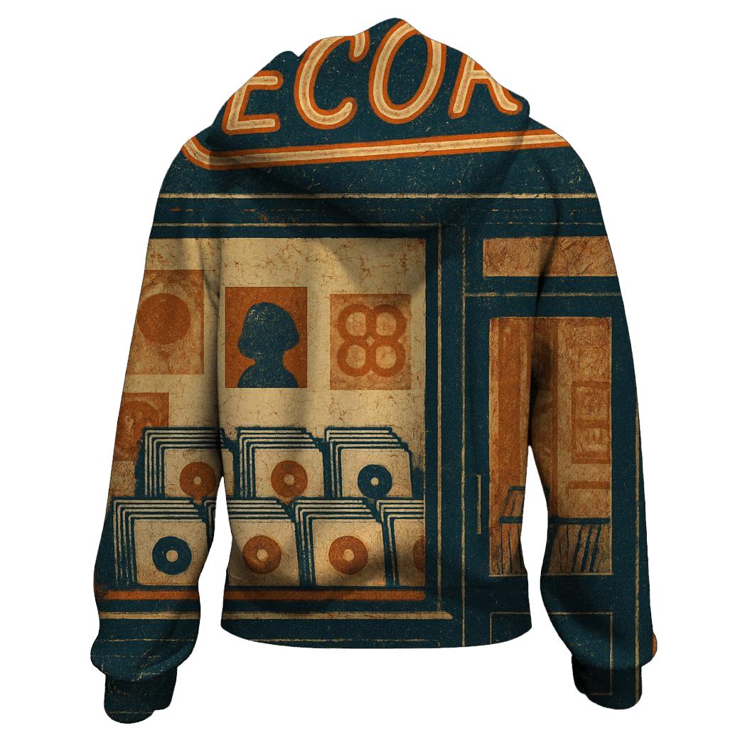 Retro Vinyl Record Shopfront Illustration heavyweight hoodies