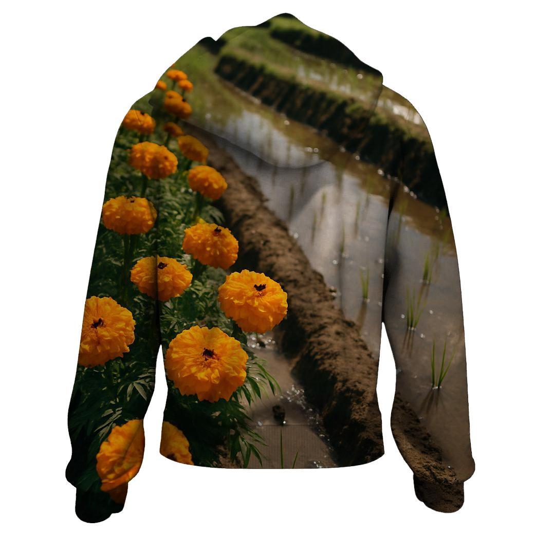 Rice Paddy Marigold Border zip-up hoodies