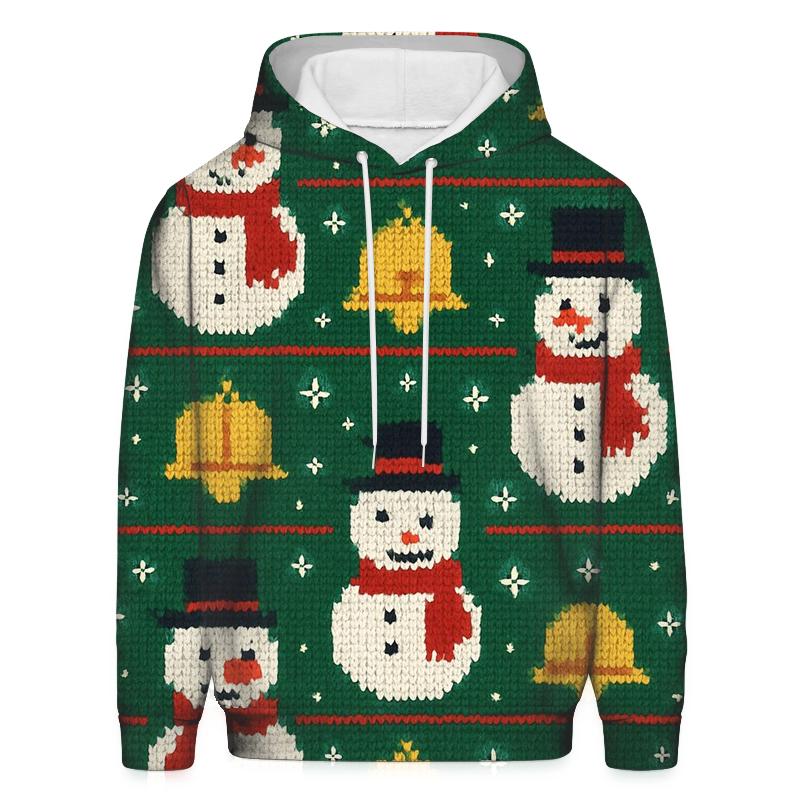 Festive Snowman Jingle Bell Patchwork Design embroidered hoodies