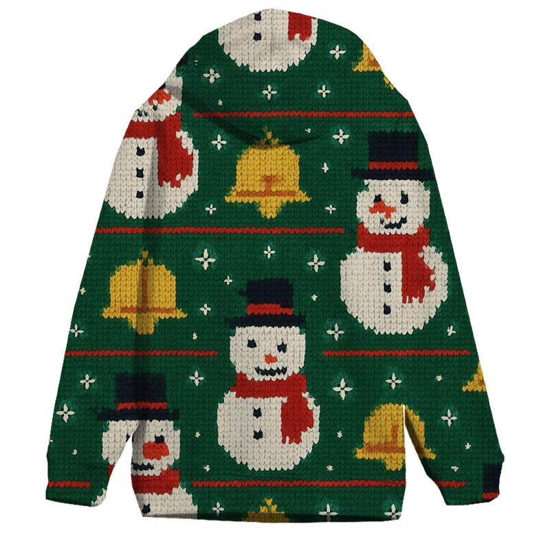 Festive Snowman Jingle Bell Patchwork Design embroidered hoodies