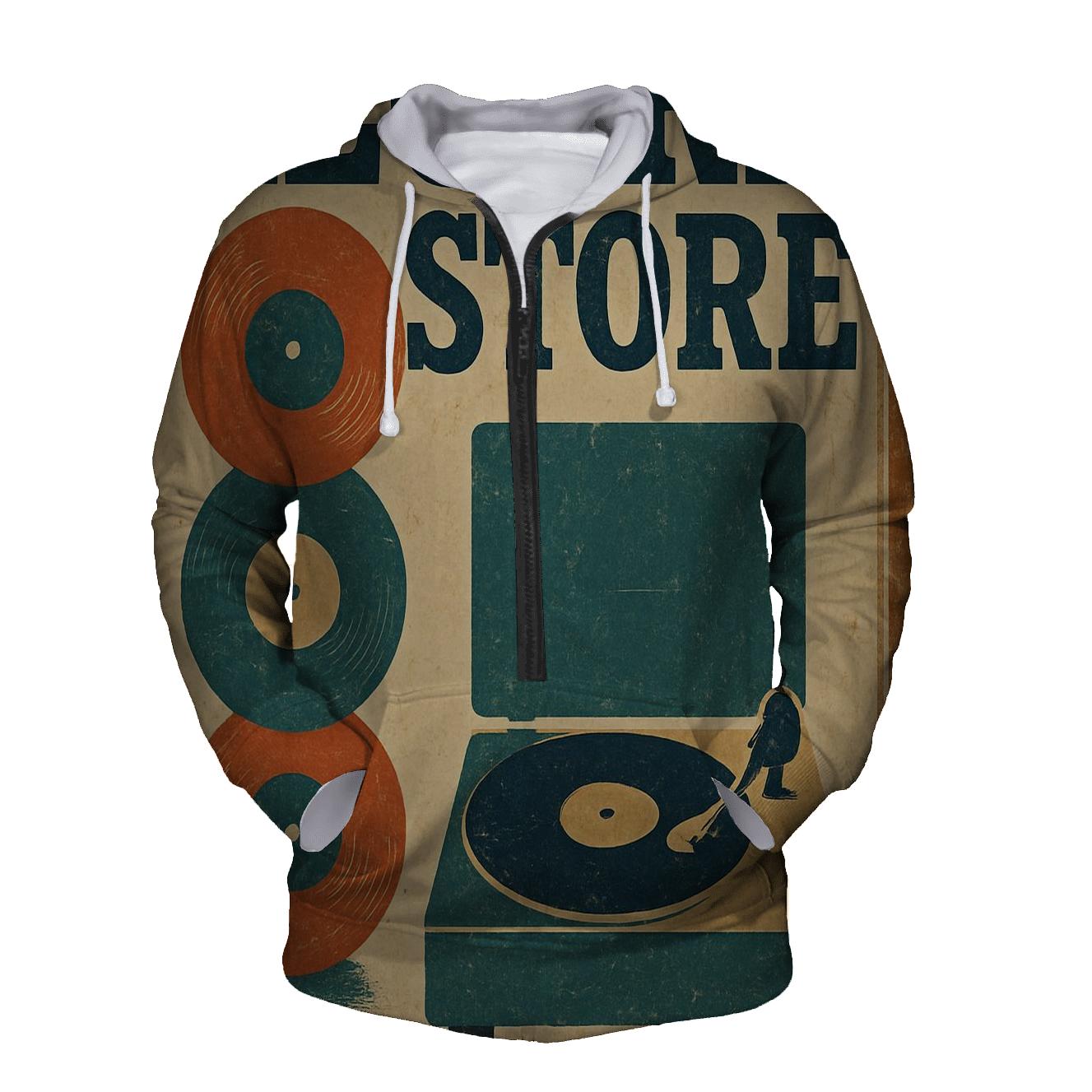 Vintage Vinyl Record Shop Poster embroidered hoodies