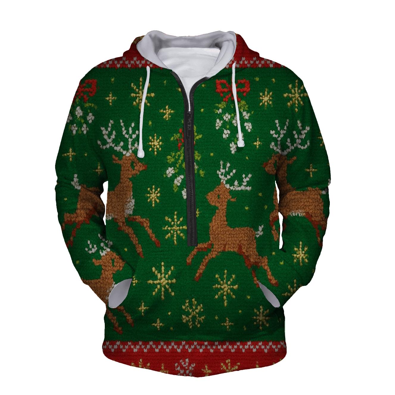 Mistletoe Reindeer Patchwork Design hoodie trends