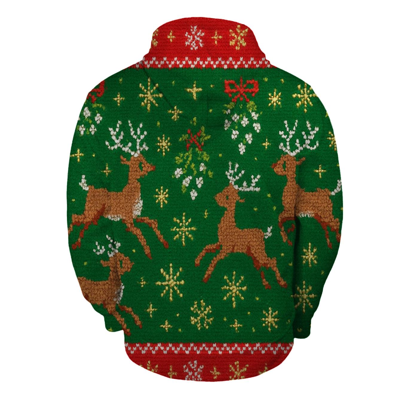 Mistletoe Reindeer Patchwork Design hoodie trends