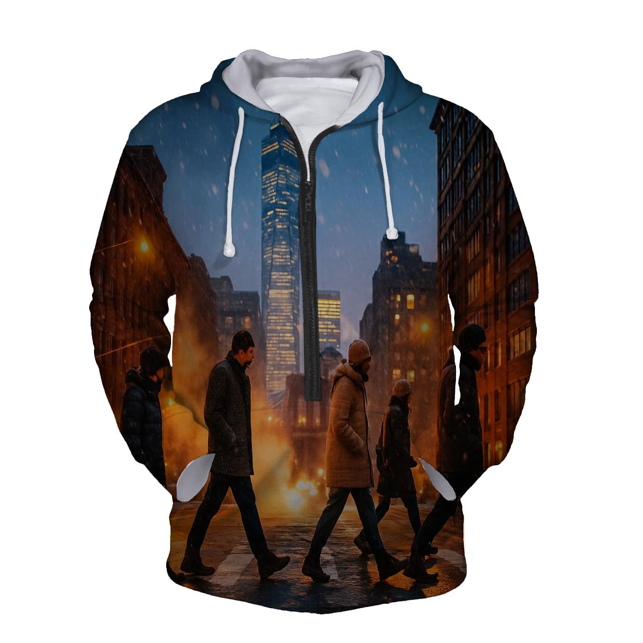 Winter Sunset Behind Lower Manhattan lightweight hoodies